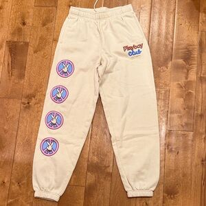 PLAYBOY Woman’sCream Joggers with Graphic Design